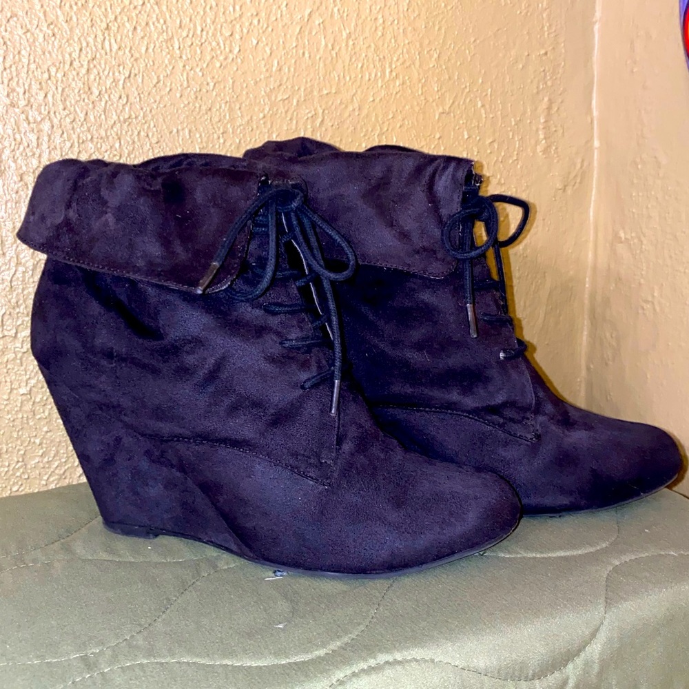 Black Wedge Booties